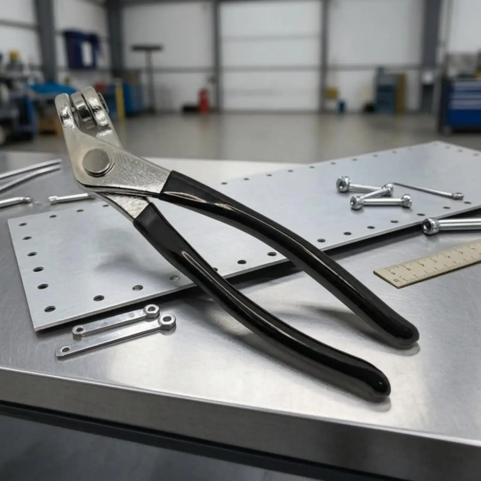 Hand Operated Positioning Pin Tool for Structural Repair Narrow Jaw Pliers with Black Coated Handles