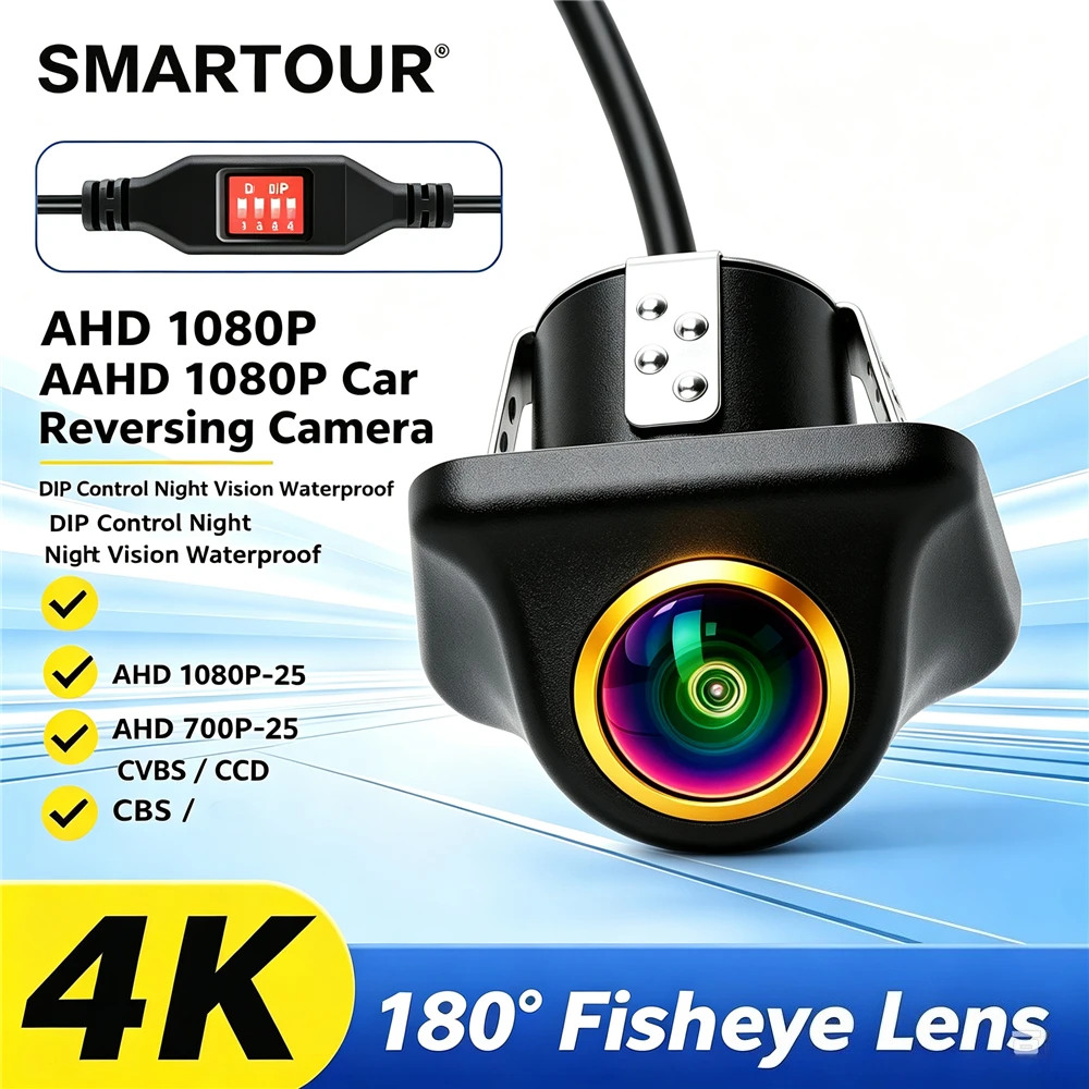4K AHD 1080P 720P CCD Fisheye Car Reverse Camera DIP Switch Control Night Vision Rear View Camera For Android Radio Monitor