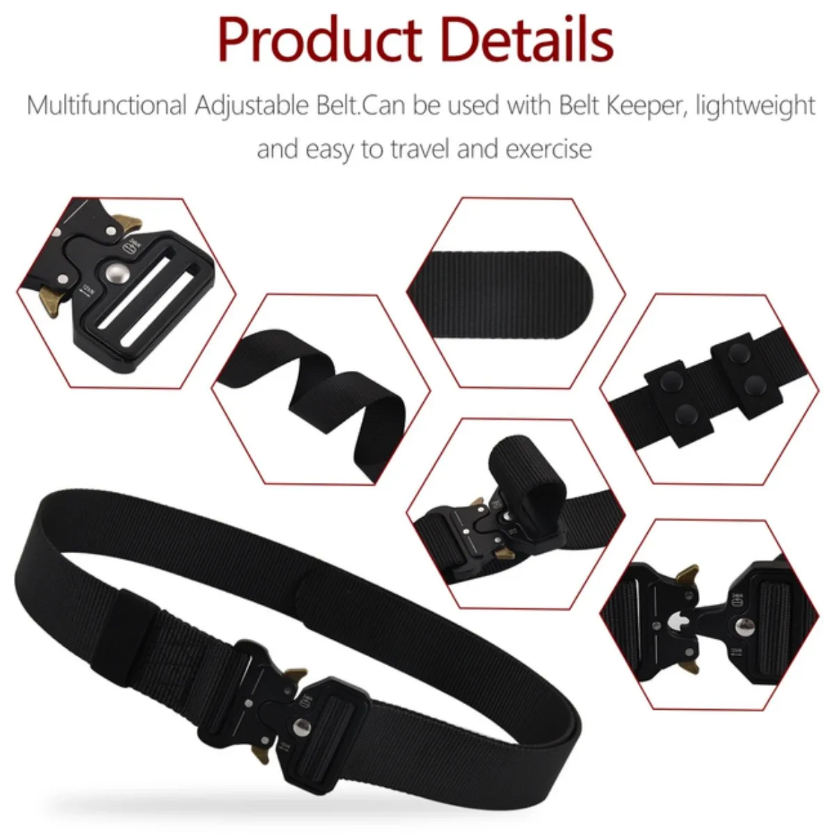 ABBREE Tactical Nylon Belt Military Belt With Molle Clip Buckle Nylon Key Ring Outdoor Training Waist Belt For Hiking Camping