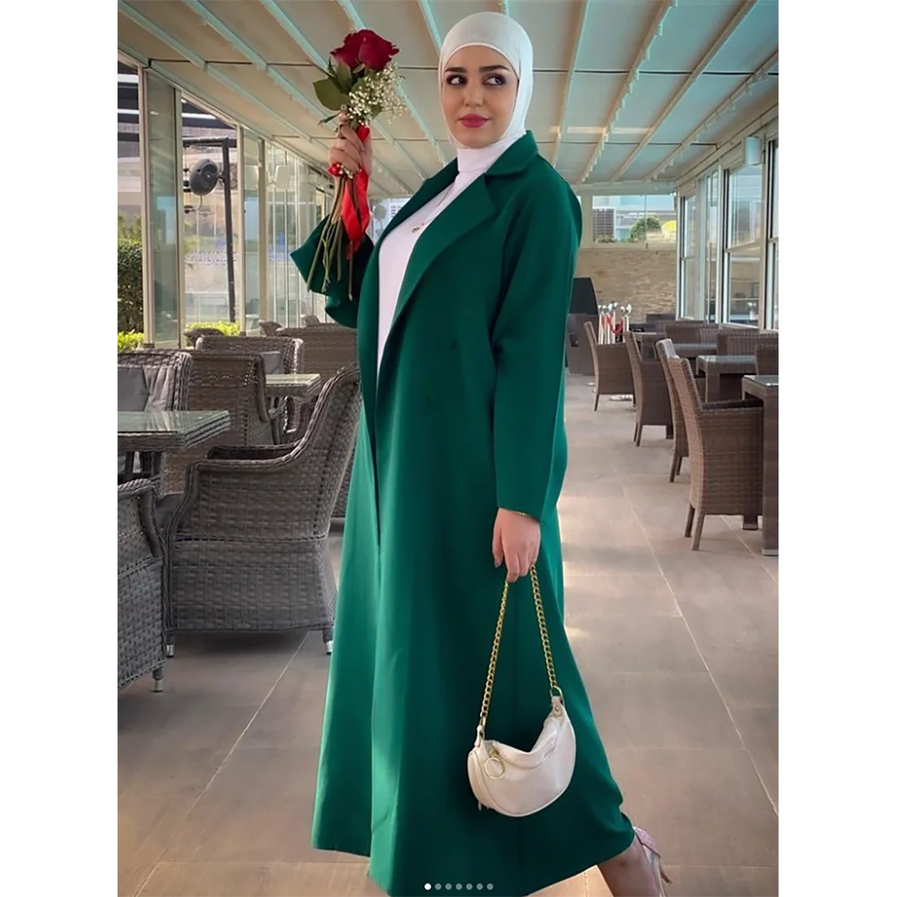 Blazer de doble botonadura para mujer, chaqueta informal holgada de una pieza, color verde brillante, bata árabe saudita