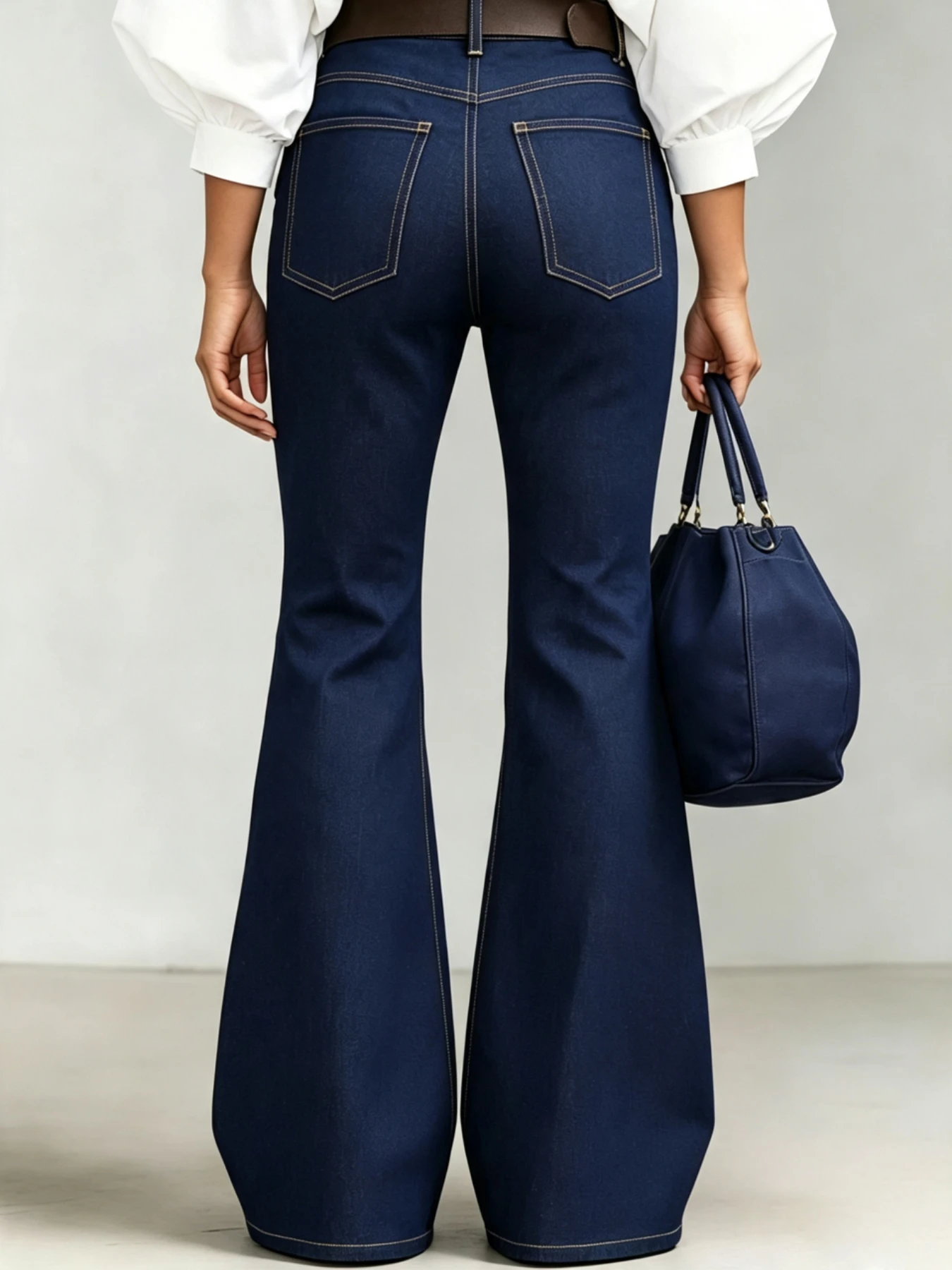 Women Mid Waisted Cargo Flare Jeans, Dark Indigo Vintage 70s Retro Denim Pants, Multi Button Flap Pockets Contrast Stitch Western Bootcut Trousers,Fashionable and versatile, the perfect holiday gift, new autumn jeans f