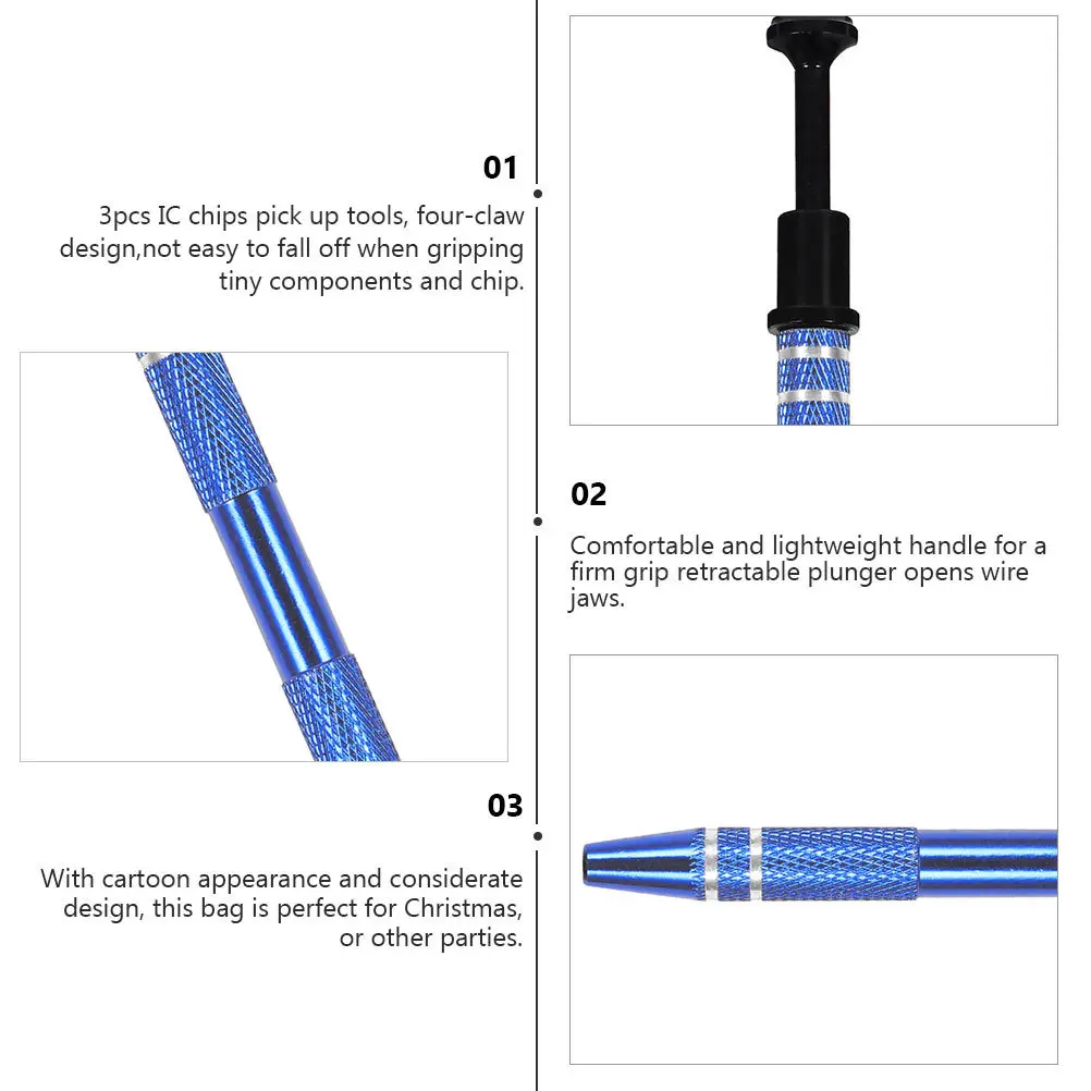 

3Pcs Ic Extractor Chip Up Tools Four-Claw Design Lightweight Electronic Component Grabber for Phone Pc Repair Precision Chip