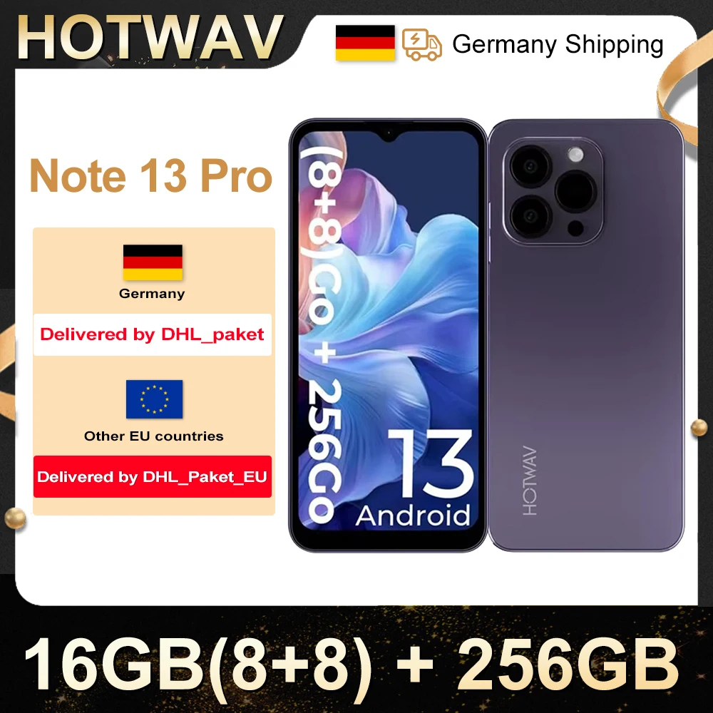 HOTWAV Note 13 Pro  Tlphone Mobile 6.6'' 5160mAh 16(8+8)GB RAM 256GB ROM 50MP+16MP Empreinte Digitale Dual Nano SIM Android 13