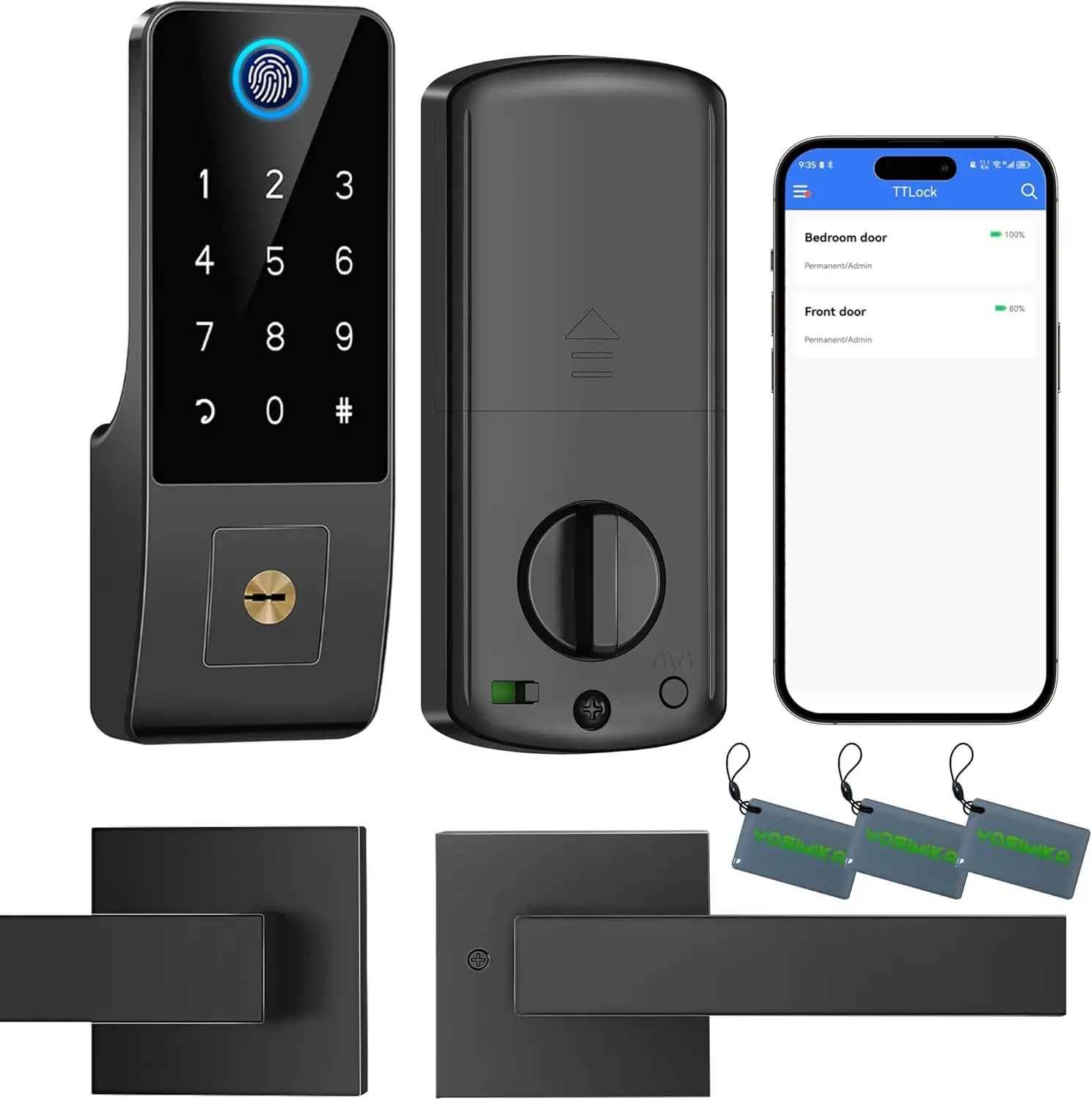 

Smart Fingerprint Digital Door Lock with Keypad, App & Voice Control, Auto-Lock, Anti-Peep in Matte Black