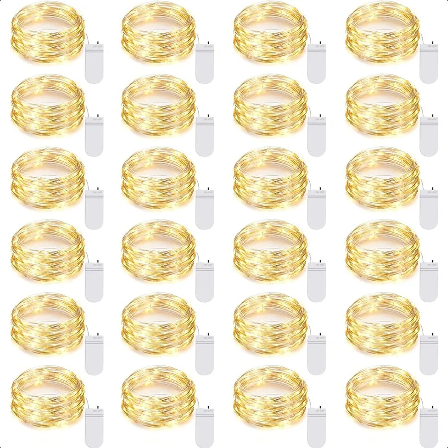 

24 Pack LED Fairy Lights Battery Operated 7Ft 20Led Warm White Mini String Lights Waterproof Christmas Lights for Mason Jars Be