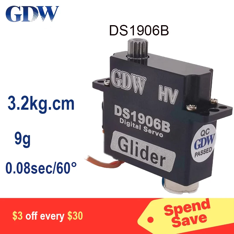 GDW DS1906-A DS1906-B 3.2kg 8.4V 0.08sec Glider DLG F3K High Speed Full Metal Digital Mini Servo 8g Replaces KST X08