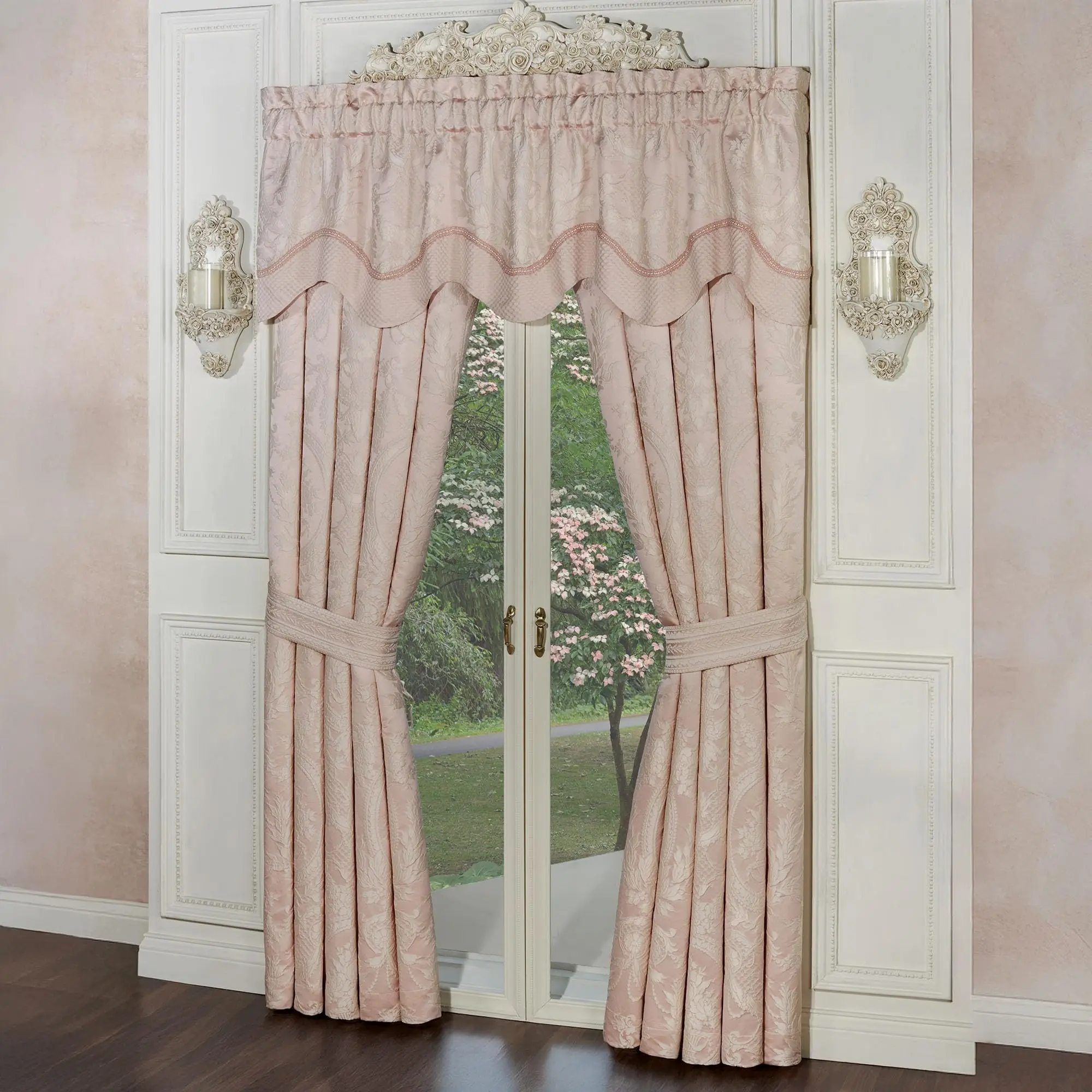 Marquessa Luxury Scalloped Window Valance & 84L Curtains Set, Blush Pink