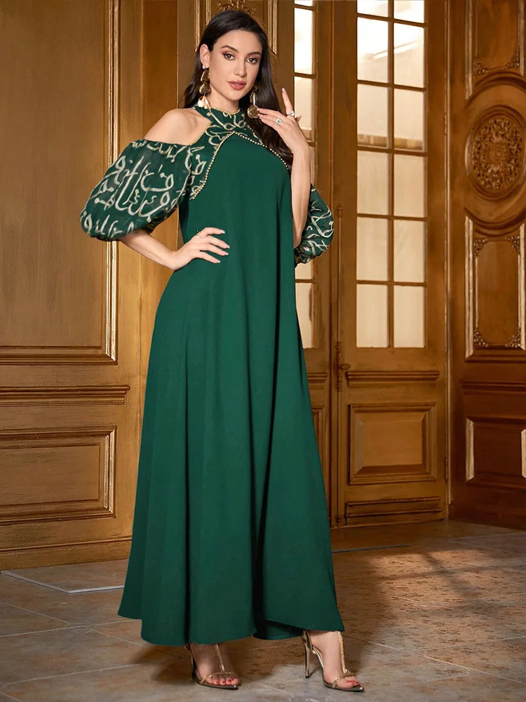 

Dubai Cold Shoulder Abaya Long Dress for Fashion Elegant Women Kaftan African Dresses Evening Femme Vestido Islam Clothing Party