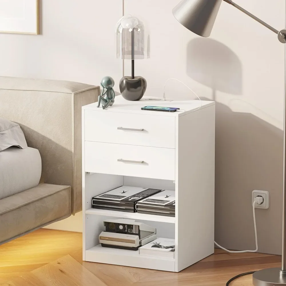 

Bedside Table Bedside Table With 2 AC Outlets and 2 USB Ports Storage Locker Nightstand With Charging Station Bedroom Furniture