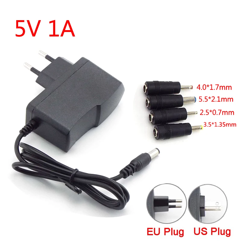 AC 110V-240V DC 5V 1A Power Supply Charger 5.5*2.1mm Adapter Converter 4.0*1.7mm 3.5*1.35mm 2.5*0.7mm DC Plug