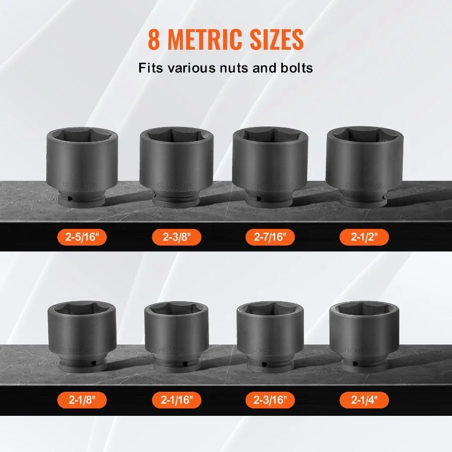 Set di bussole a impatto per dado dell'asse 3 4 Drive 6Point 8PCS Presa per dado mandrino SAE