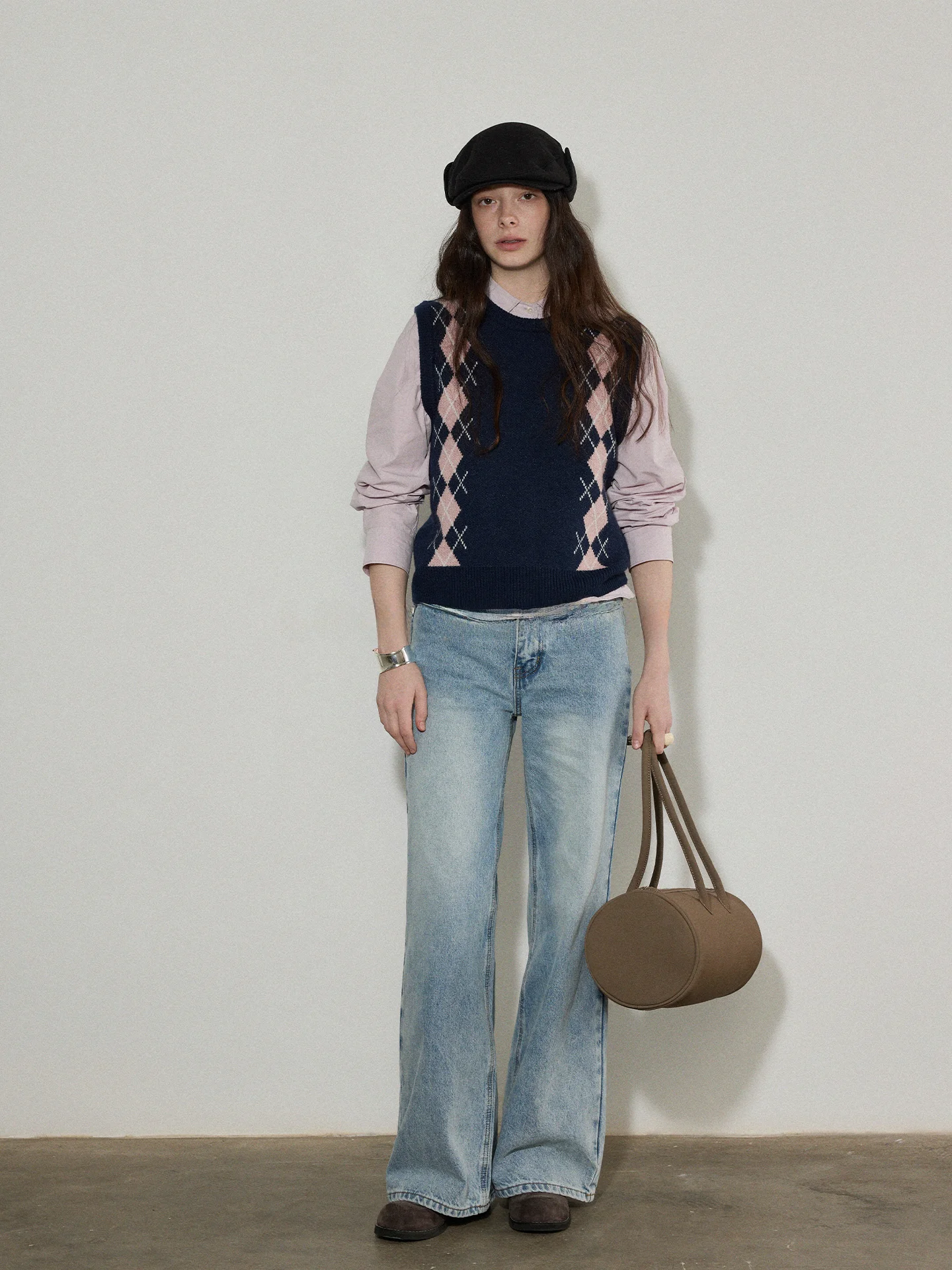 

Женский вязаный шерстяной жилет Lofi: Новинка зимы, ретро-дизайн, универсальный топ, цветной узор «бриллиант», свободный крой, круглый вырез