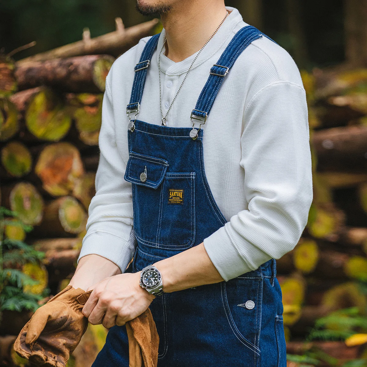 Tuta da uomo Multi-tasche Denim Jeans dritti larghi primavera autunno abbigliamento da lavoro pantaloni Vintage in stile giapponese