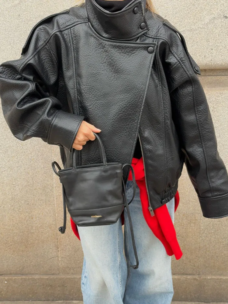 

Женская весенняя новинка: модная ретро-куртка свободного кроя, элегантная асимметричная модель с пуговицами, карманами и длинными рукавами, на молнии