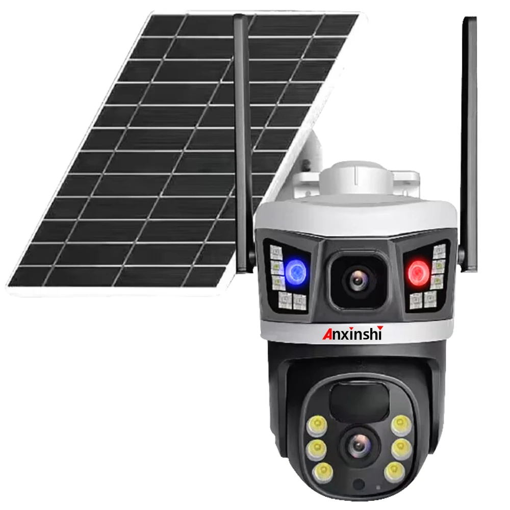 

Anxinshi 4G WiFi 8MP Dual Len Outdoor Waterproof PTZ Camera 8W Solar Panel Two Way Audio Night Vision Cloud Storage V380 Pro P2P