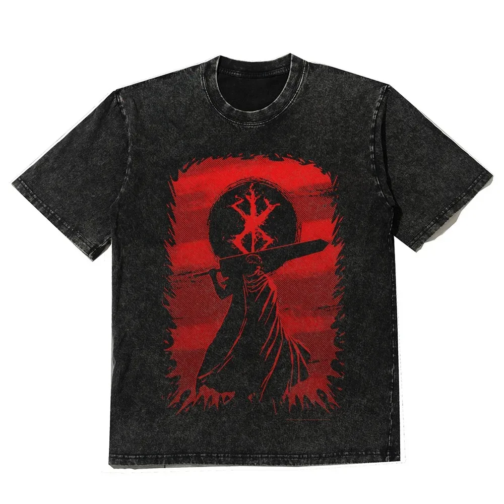 تي شيرت أنيمي الشجاعة Berserk عتيق ثقيل الوزن كبير الحجم Y2k للنساء والرجال Harajuku قطن بأكمام قصيرة ملابس نسائية للرجال
