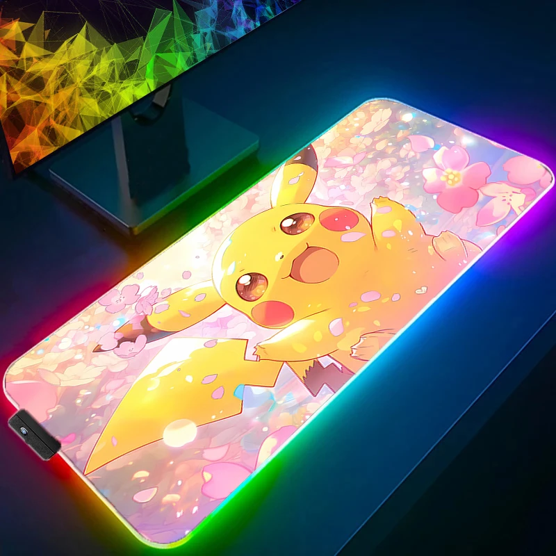 LED Mouse pad Computer Laptop Anime Keyboard P-Pokemon P-Pikachu RGB Mouse Mat Mousepad Keyboards Gamers Decoracion Desk Mat
