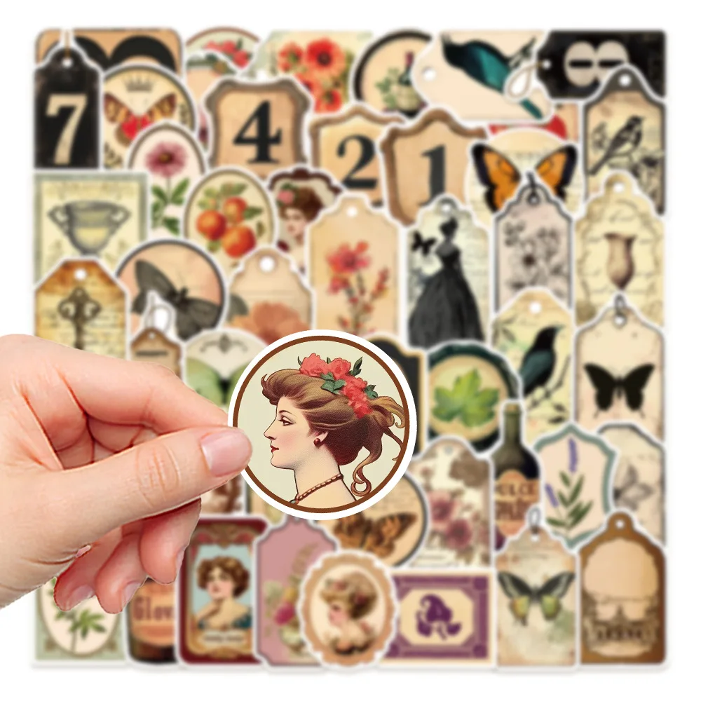 

50PCS Retro Aesthetic Notes Graffiti Stickers Butterfly Bird Flower Number Laptop Decals Waterproof Luggage Guitar Stickers Gift