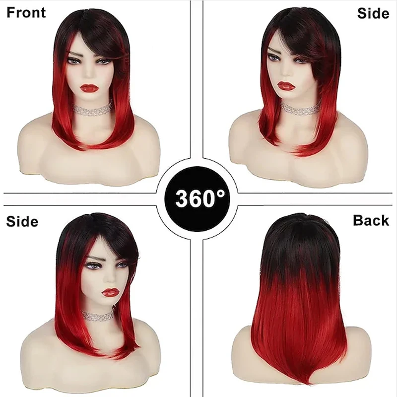 HAIRJOY Synthetic Hair Women Ombre Black Red Wig Medium Long Straight Side Part Wigs