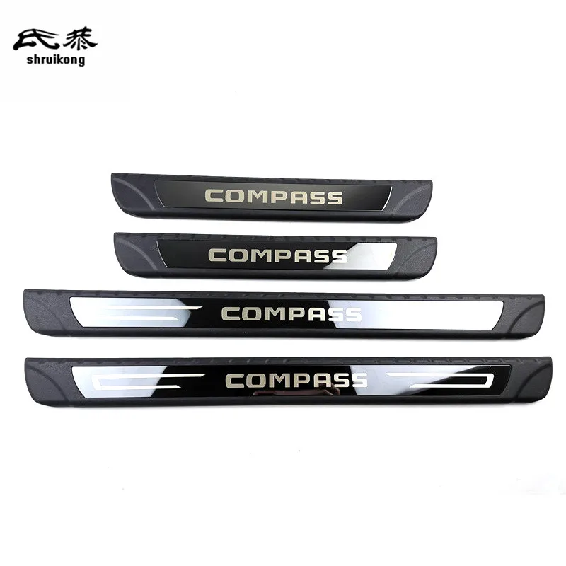 4PCS Plastic Stainless Steel For 2017-2021 Jeep Compass Auto Car Door Sill pedal Scuff Plate Decoration Cover