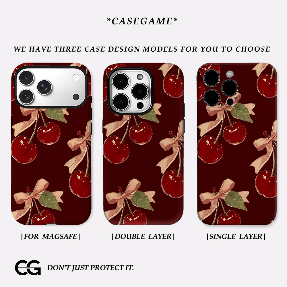Vintage cereja arco iphone17 deve para caso de telefone magnético para iphone 17 16 15 14 13 pro max plus único caso resistente de dupla camada
