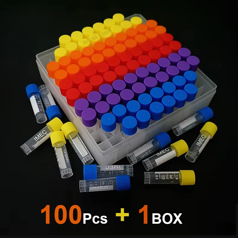 

100Pcs 1.8ml Plastic Graduated Vial Sample Bottle Storage Container Tubes with Screw Caps Tube Storage Box For Experimen