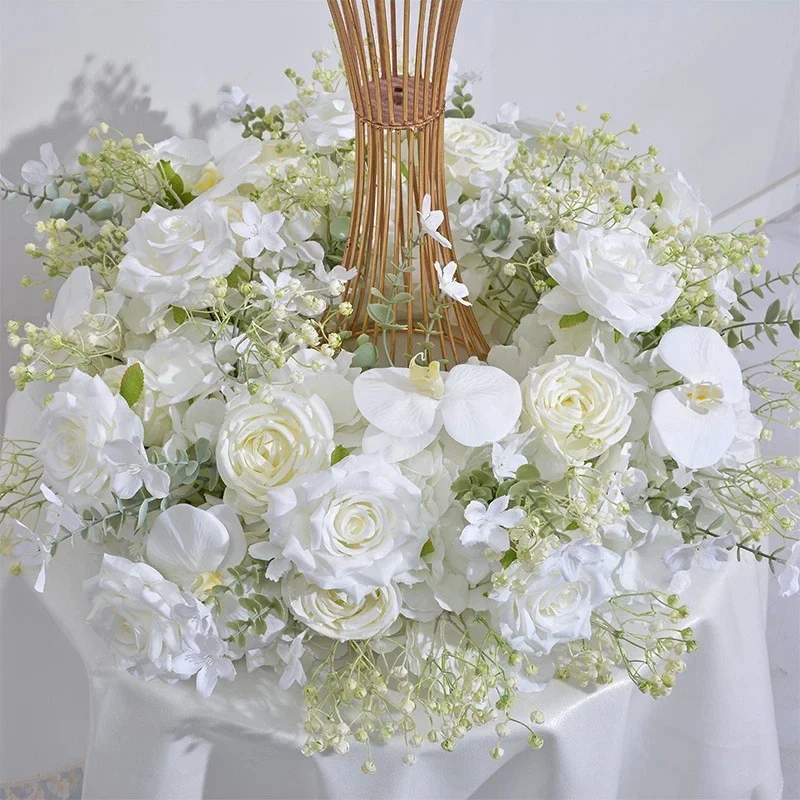 70/60/50/40/30cm Luxuriöser, individuell gestalteter blauer künstlicher Blumenball, Hochzeitstisch-Mittelstück, weißer Blumenkranz, Party-Event-Dekoration – Detail 7