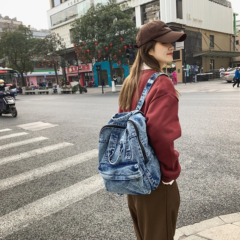 Vintage Denim Damesrugzak Met Grote Capaciteit Studentenschooltassen Voor Meisjes Casual Dames Reisrugzak