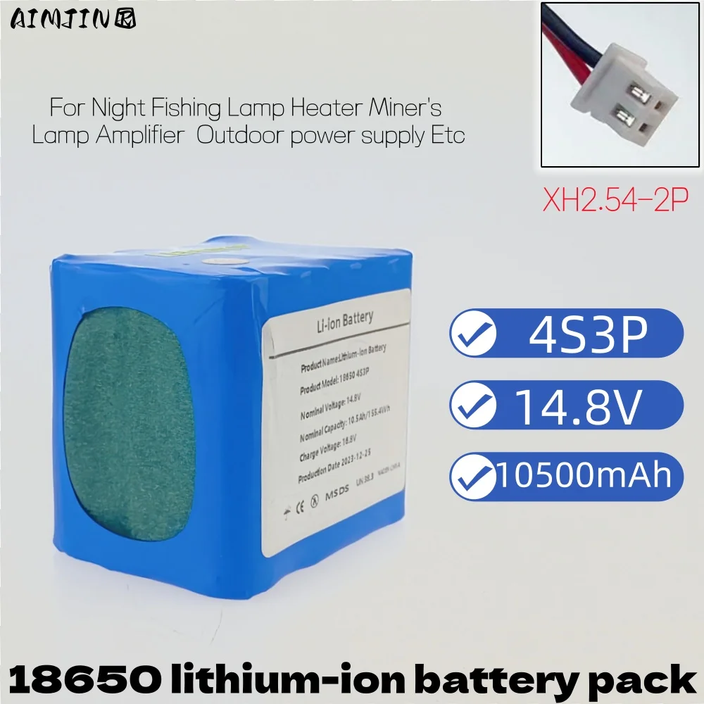 

Аккумуляторный блок 4S3P 14.8В 10.5Ач Li-ion 18650 с BMS для фонарей для ночной рыбалки, обогревателей, шахтерских ламп, усилителей и т.д.