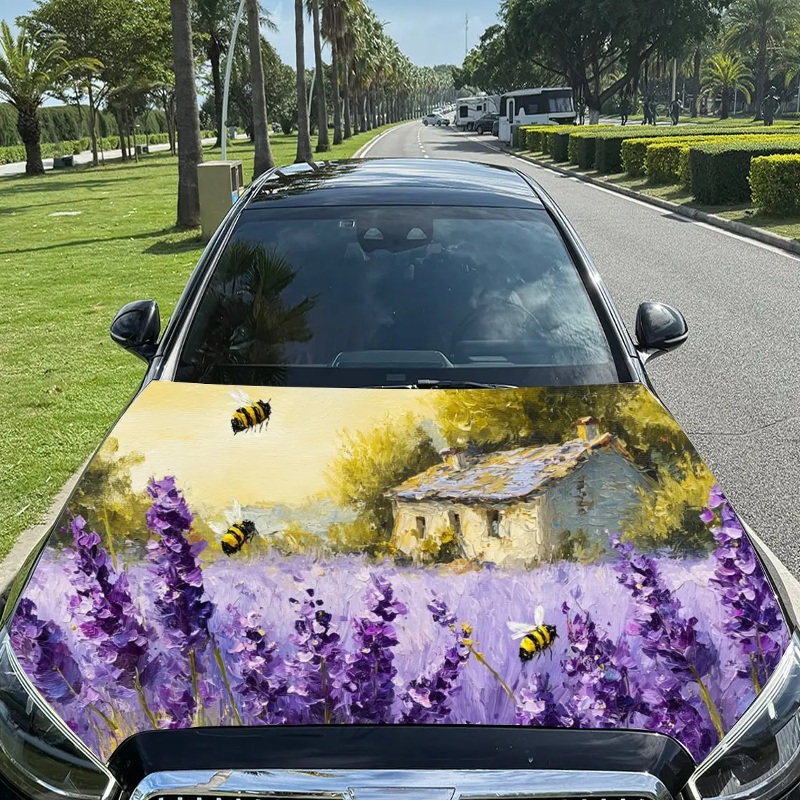

Популярные виниловые обертки на капот двигателя автомобиля из ПВХ с лавандой и пчелами, самоклеящаяся водонепроницаемая наклейка на капот автомобиля, украшение автомобиля Prote