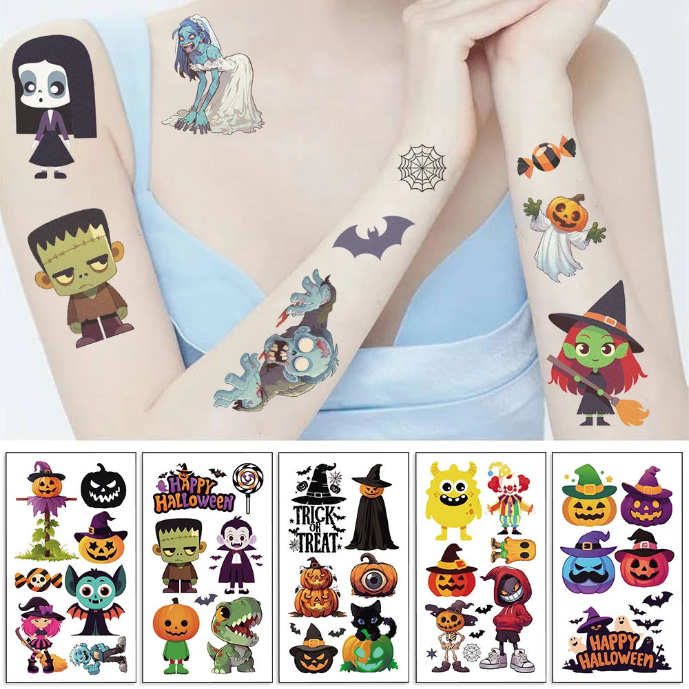 10Pcs/Set Children'S Halloween Tattoo Cartoon Cute Stickers Chrismas Party Activities Holiday Gatherings Temporary Stickers