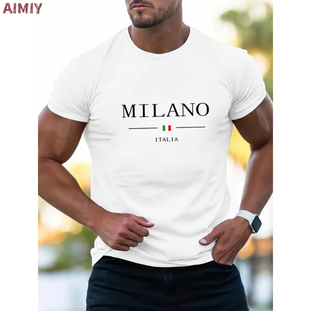 Man T Shirt Casual Oversized Sports Loose Plus Milano Print Clothing Comfortable Shopping Round Neck Short Sleeved T-Shirt Top image 5