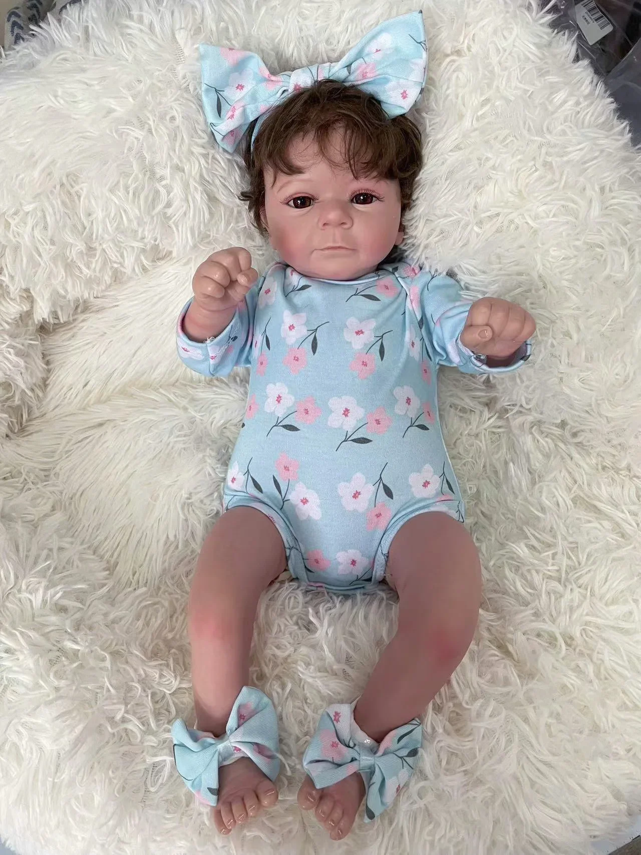 45CM Felicia Already Painted Finished Reborn Baby Doll Same as Picture Lifelike Soft Touch3D Skin Hand-Root Hair Visible