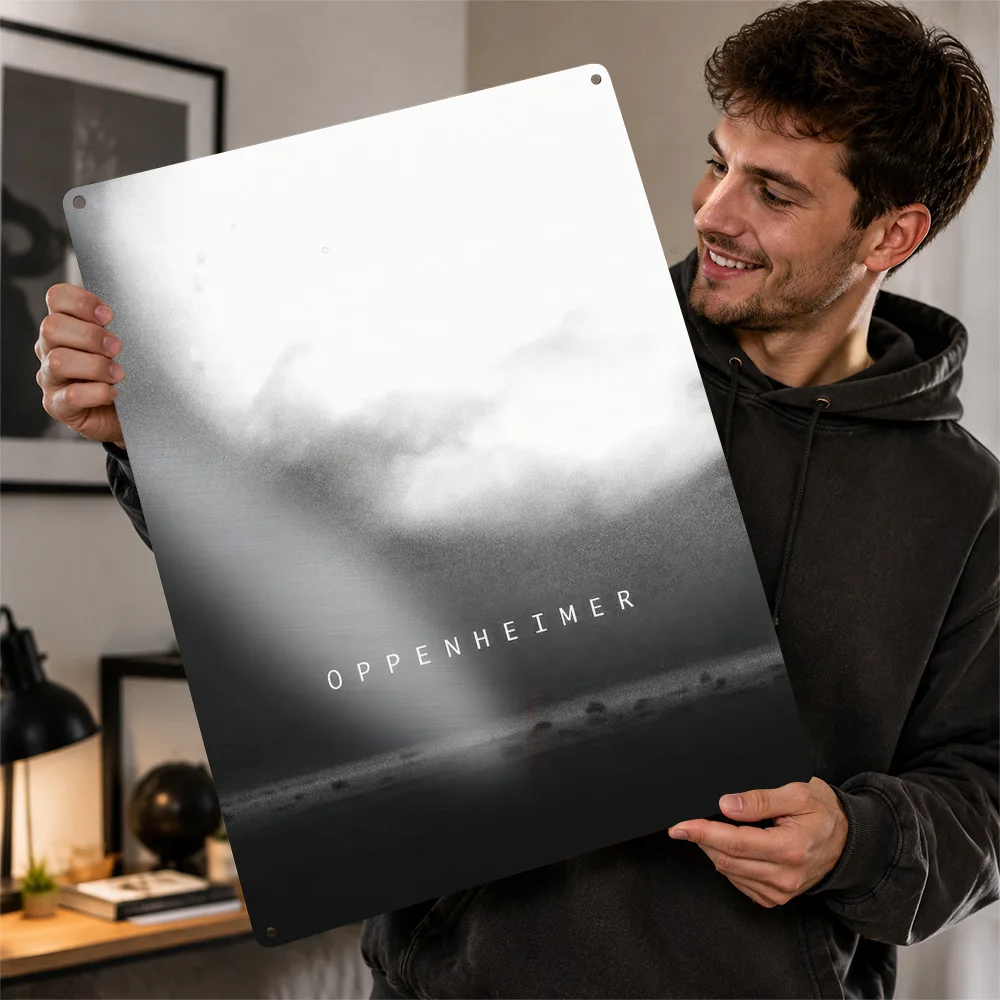 Oppenheimer Distant Explosion Silhouette Printed Poster Cinematic Wall Art For Media Room Personalized Aluminum Metal Sign Gift