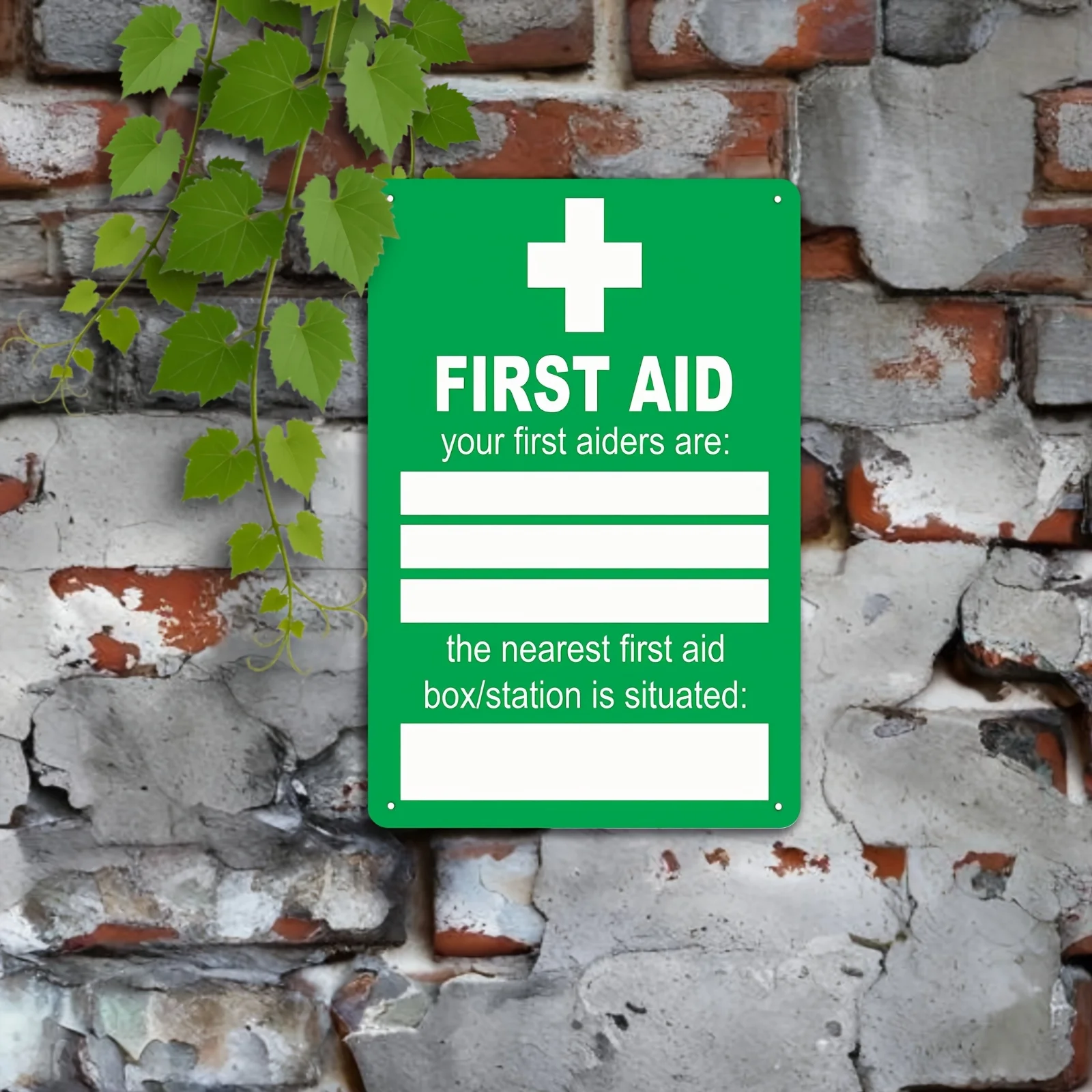 1pc aluminum Sign Sign Notice First Aid Aiders Names & Location Box Station Metal Plaque Wall Decoration 2D Flat Outdoor Wall