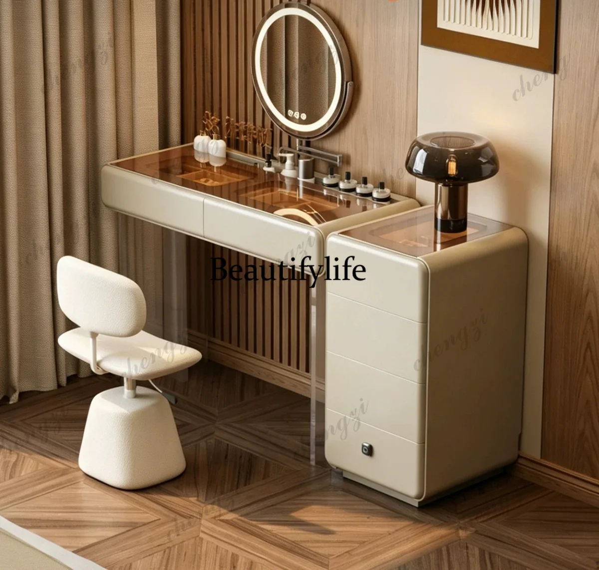 Light luxury, high-end baked lacquer solid wood vanity table, dressing table, jewelry cabinet, new arrival