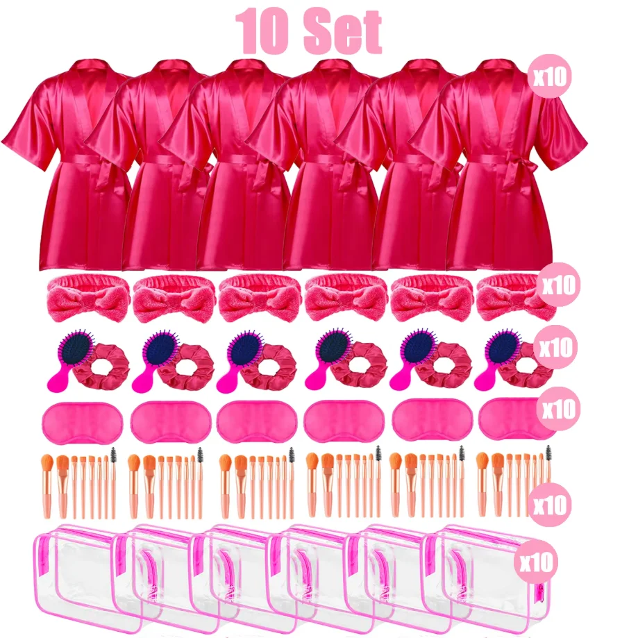 6-18 Set Spa Party Gewaden voor Meisjes Verjaardag Spa Satijnen Gewaden Kid Make-up Slumber Sleepover Pyjama Partij jassen Roze Feestartikelen - afbeelding 1
