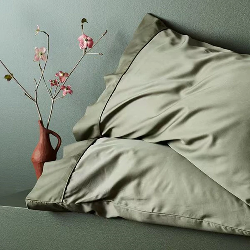 

2pcs Pillowcases 100% Bamboo Satin Summer Pillow Cover Olive Cooling Envelope Style Pillowslip Adult Bedding 48x74cm