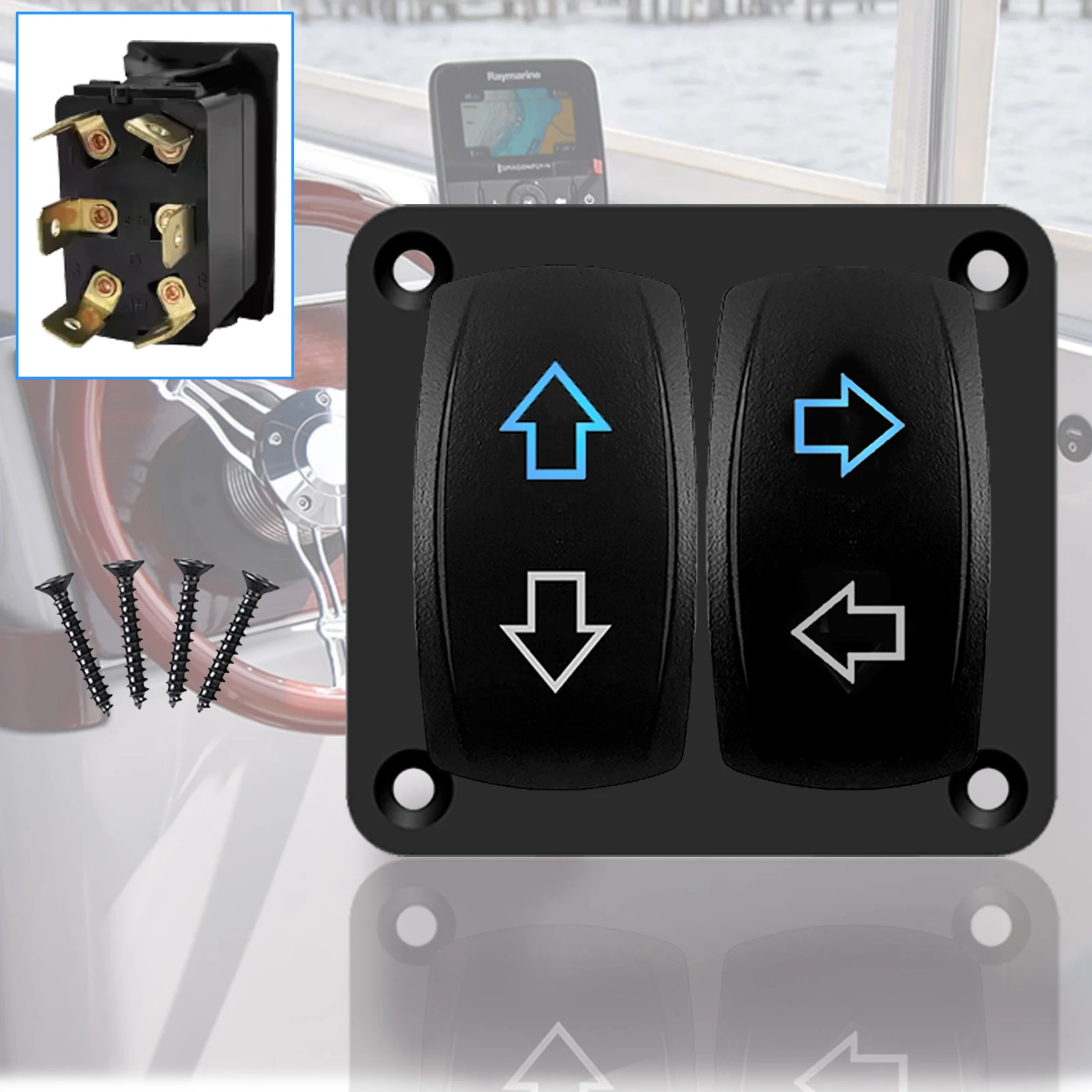 12V Reverse Polarity Rocker Switch Up Down Left Right Arrow 3Way Momentary Inverter Switch Panel for Winch Linear Actuator Motor