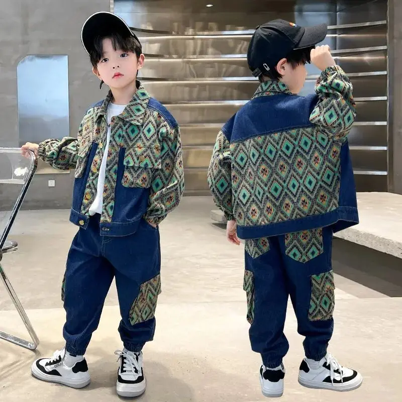 

Boys Denim Suit 2023 New Medium and Big Children Spring and Autumn Casual Fashionable Handsome Denim Two-Piece Suit