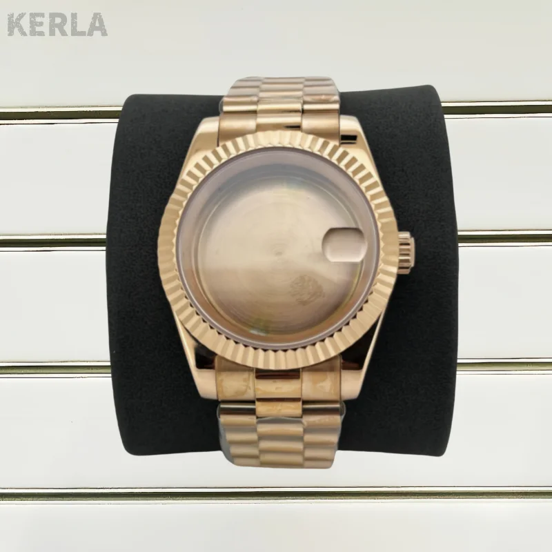 ローズゴールド 36 ミリメートル 39 ミリメートルステンレス鋼時計ケースストラップ DayJust NH35 NH36 4R/7S ムーブメント、フルサンド 3/5 ビーズ時計バンドオプション