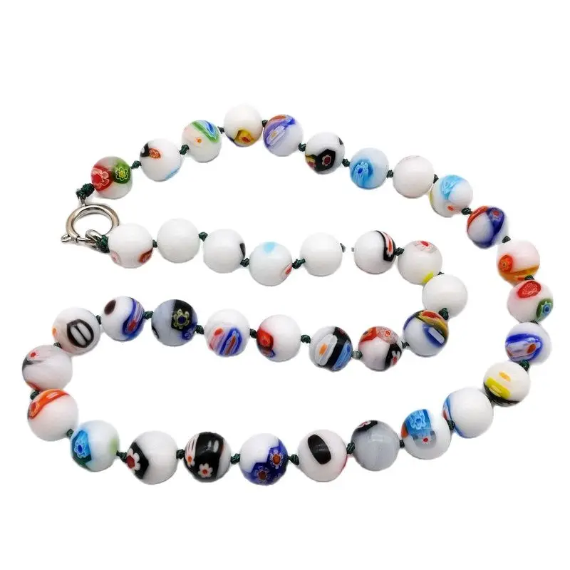 

10MM 2Pcs Fashion Round White Thousand Glass Combination Necklace Jewelry DIY Manual