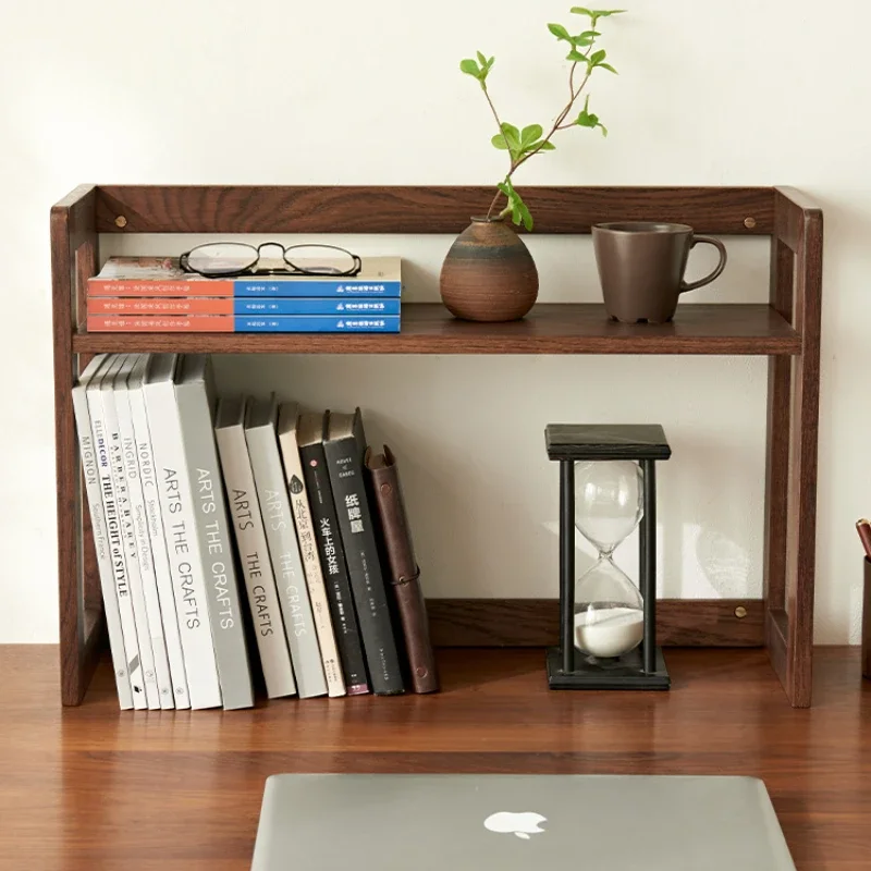 

Solid Wood Tabletop Bookshelf, Storage Shelf, Office Desk, Wooden Book Storage Bay, Double Layers, Small Storage Organizer