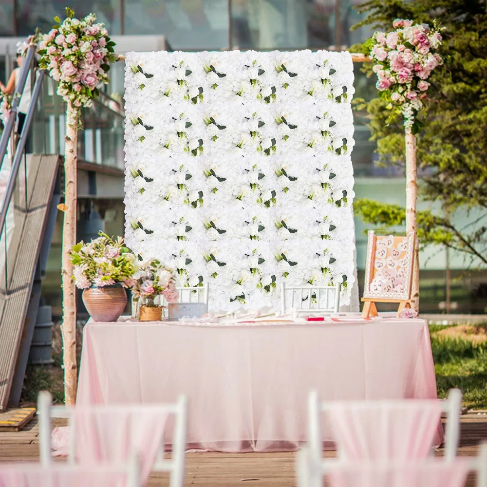 

6 Pcs Flower Wall Panels Floral Backdrop 24" X 16" White Artificial Silk Rose Wall Decor for Wedding Party Home Nursery
