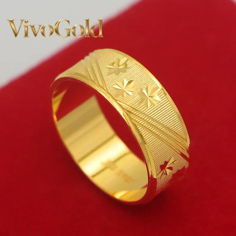 

VivoGoldCouple men and women 9999 24K real gold ring rich and domineering retro frosted flat plate ring pair