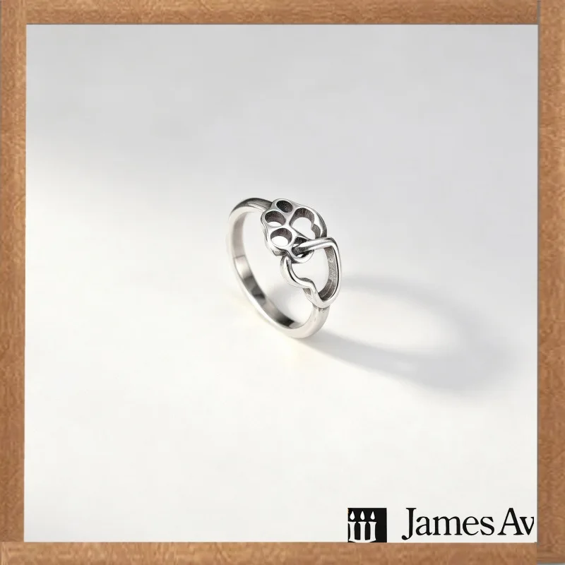 S925 Silver Hollow Paw Print Interlocking Ring Cute Pet‑Paw Linked Finger Ring Minimalist Stackable Jewelry Gift for All‑gender