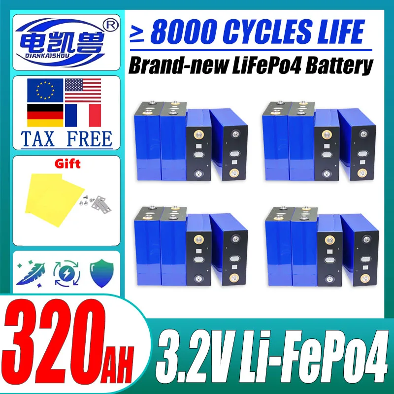 

1-16pcs New 3.2V LiFePo4 High-capacity Battery 320AH DIY 12V 24V 48V Camping car Golf cart Rechargeable Battery Tax Free Grade A