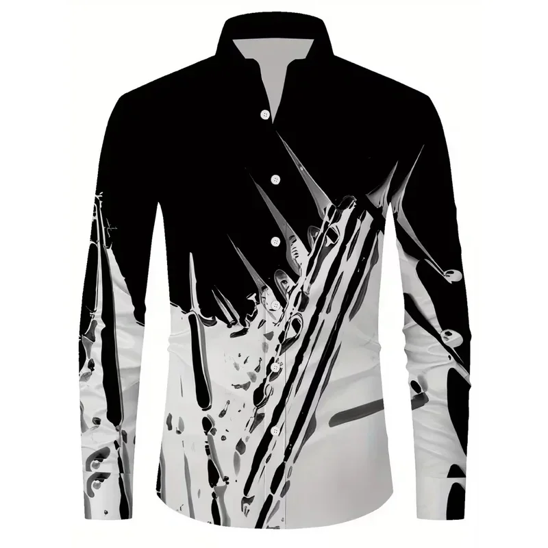 New men's shirt 3D line printed casual shirt men's retro shirt long sleeved printed fashionable clothing top