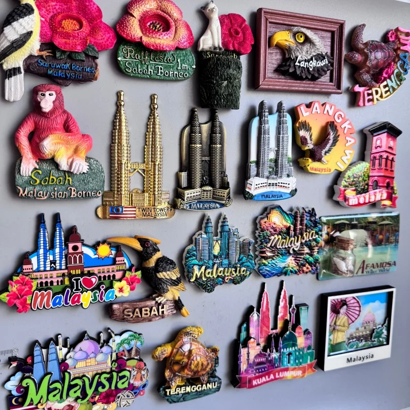 Malaysian Lumpur Fridge Magnet Souvenirs for The House Decoration Landmark Twin Towers Sabah Borneo 3d Refrigerator Stickers