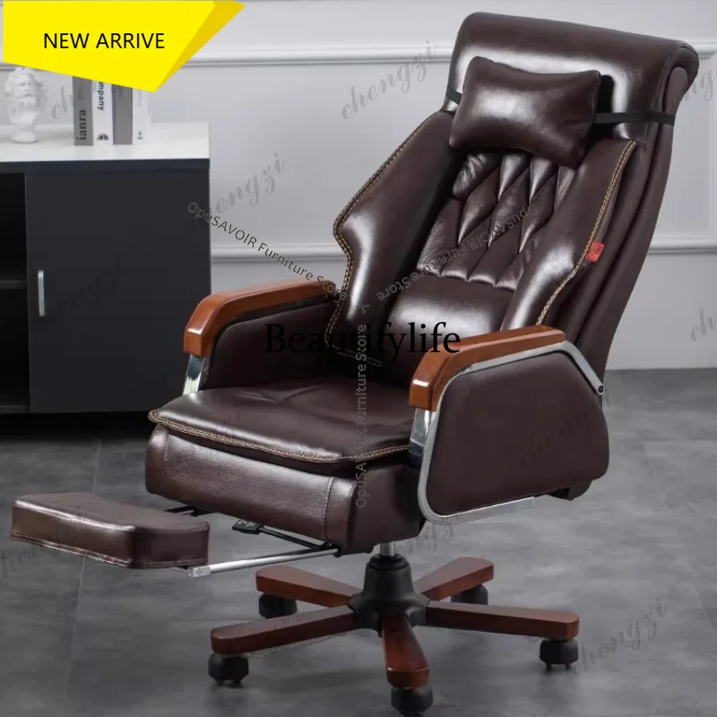 M178  Ergonomic Genuine Leather Office Chair - Massage Executive Desk Chair for Prolonged Sitting Comfort in Home and Business